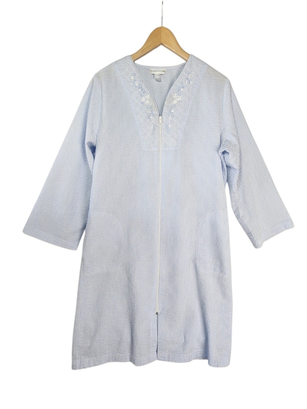 Miss Elaine Light Blue Zip-Front Nightgown with Embroidered Yoke